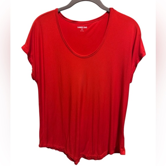 Lands’ End Red Women’s Short Sleeve Shirt Sz M/P (10-12) - Picture 1 of 10